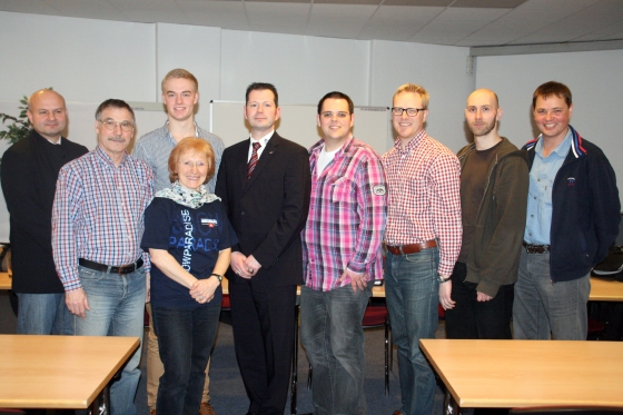 Der neugewählte TVSH-Vorstand (v.l.): Mathias Grün (Prüfungsreferent), Werner Masch (Vizepräsident Wirtschaft & Finanzen), Finn Werft (Medienreferent), Claudia Kohl (Frauenreferentin), Andreas Rahn (Präsident), Malte Mergner (Vizepräsident Technik & Breitensport), Klaus Pedersen-Kanieser (Kampfrichterreferent), Hagen Schmidt (Lehrwesenreferent), Manfred Fechner (Vizepräsident Leistungssport Vollkontakt). Es fehlt Denise Becker (Jugendleiterin).